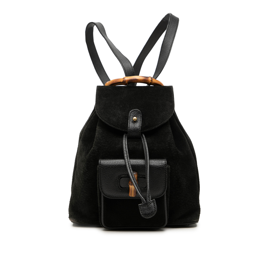Pre-Loved Gucci Suede Bamboo Drawstring Backpack